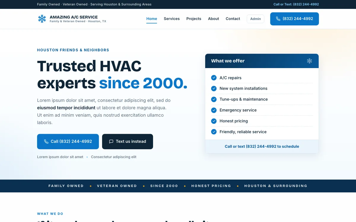 Amazing A/C Service demo website — Houston HVAC