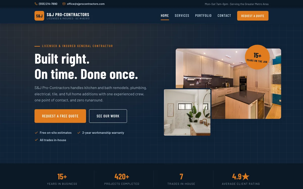 S&J Pro-Contractors demo website — remodeling and construction