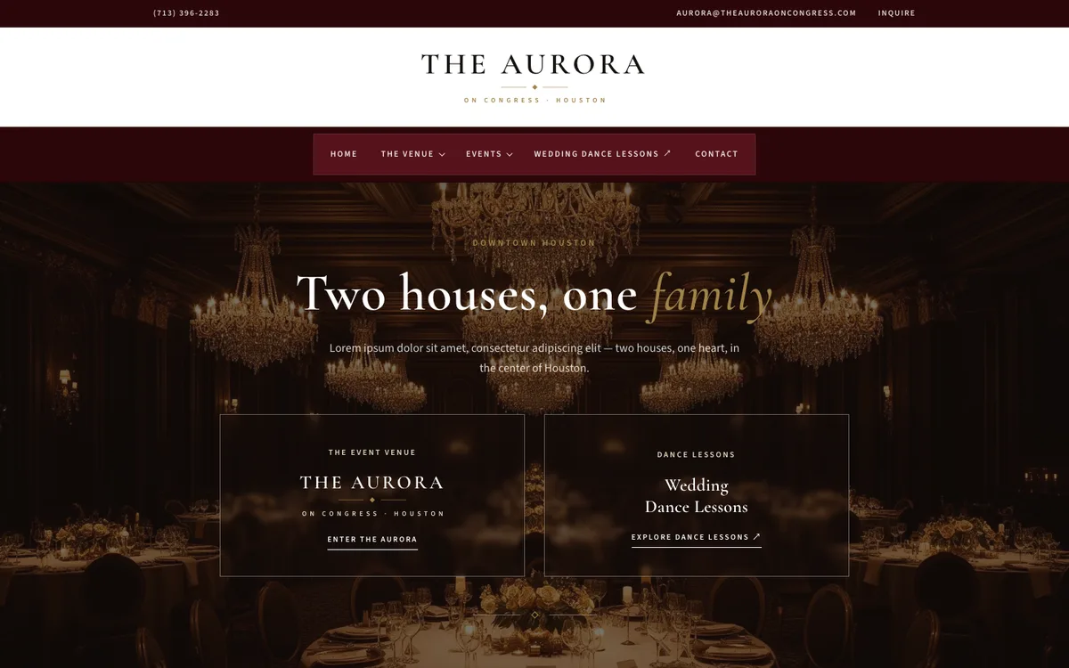 The Aurora on Congress demo website — Houston event venue