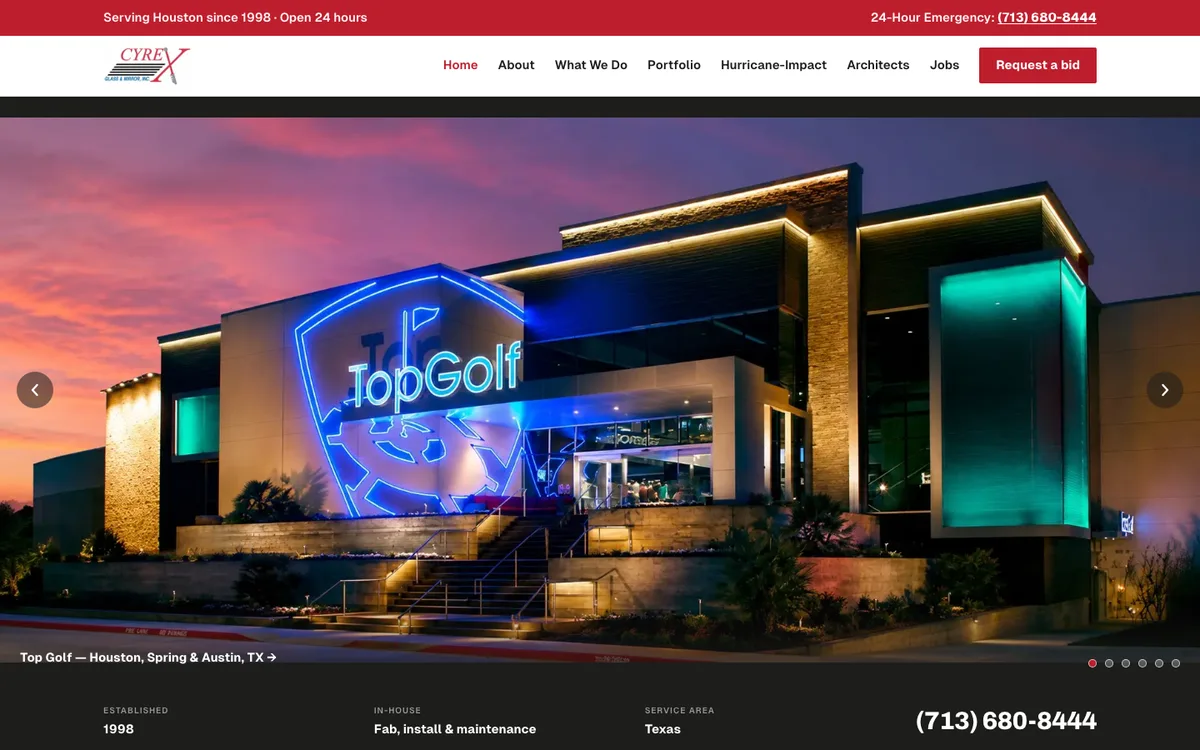 Cyrex Glass & Mirror website — Houston commercial glazing