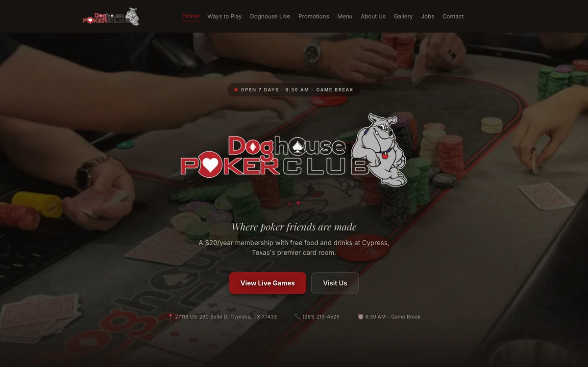 Dog House Poker Club website — homepage