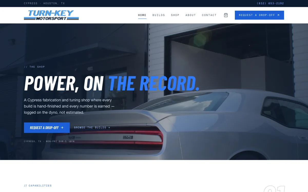 Turn-Key Motorsport website — Cypress, TX custom fabrication and EFI tuning shop